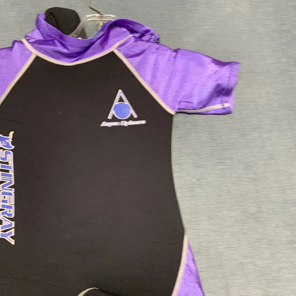 Aqua Sphere Stingray Wetsuit Kids S Purple Black Neoprene Core Warmer Back Zip